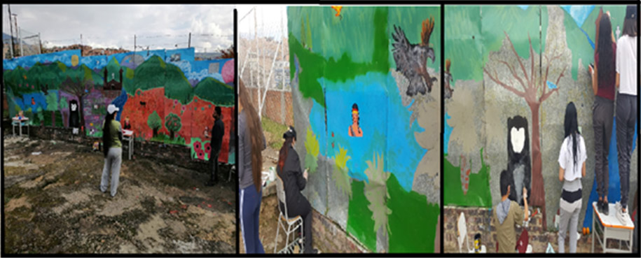 Figura 6. Proyecto Aprendizajes Productivos a través de la Comprensión Etnocultural, elaboración mural, reconocimiento del patrimonio local