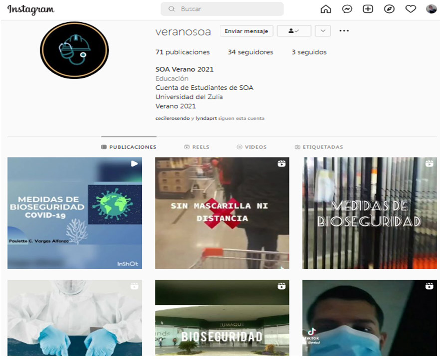 Figura 3. Instagram: Fotografía de videos sobre medidas de bioseguridad